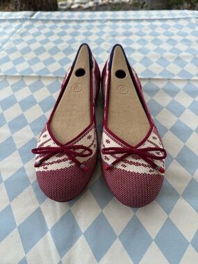 Rothy's Burgundy and Cream Knit Ballet Flats with Bow